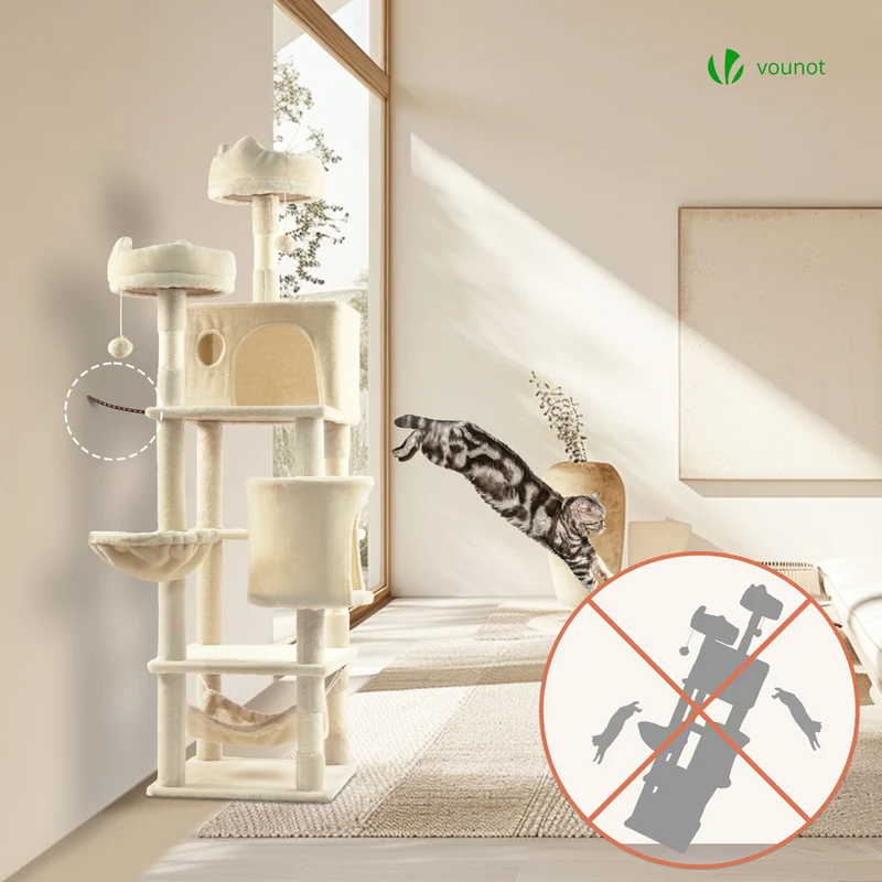 Arbre a chat Grande taille 5 niveaux avec griffoir grattoir 168cm beige