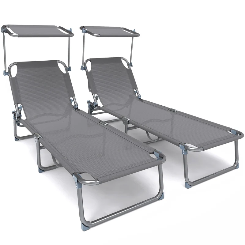 Transat pare soleil Textilene et range magazine Lot de 2 pcs Gris