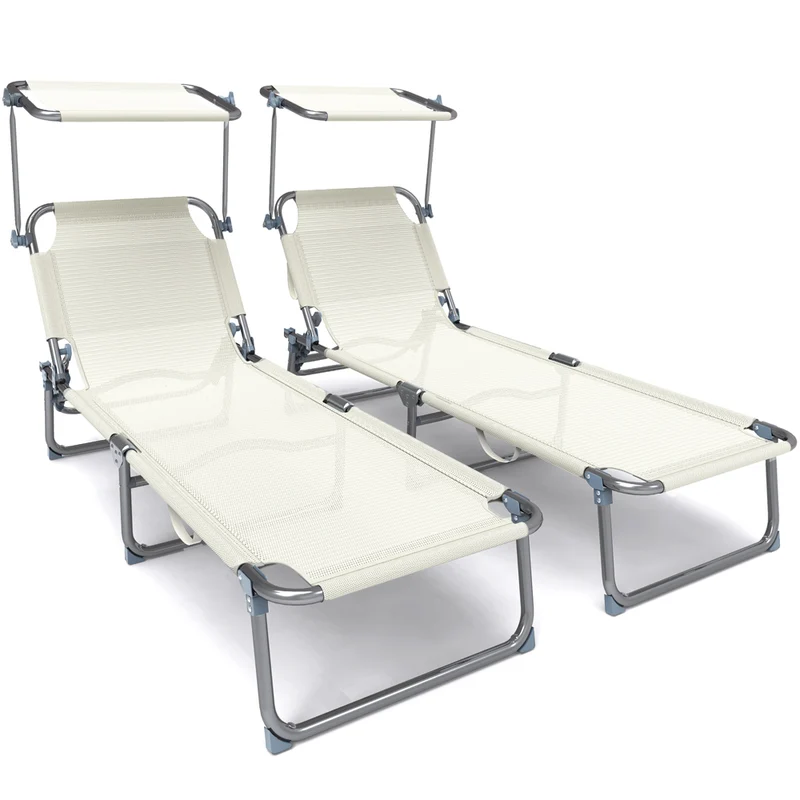 Transat pare soleil Textilene et range magazine Lot de 2 pcs Beige