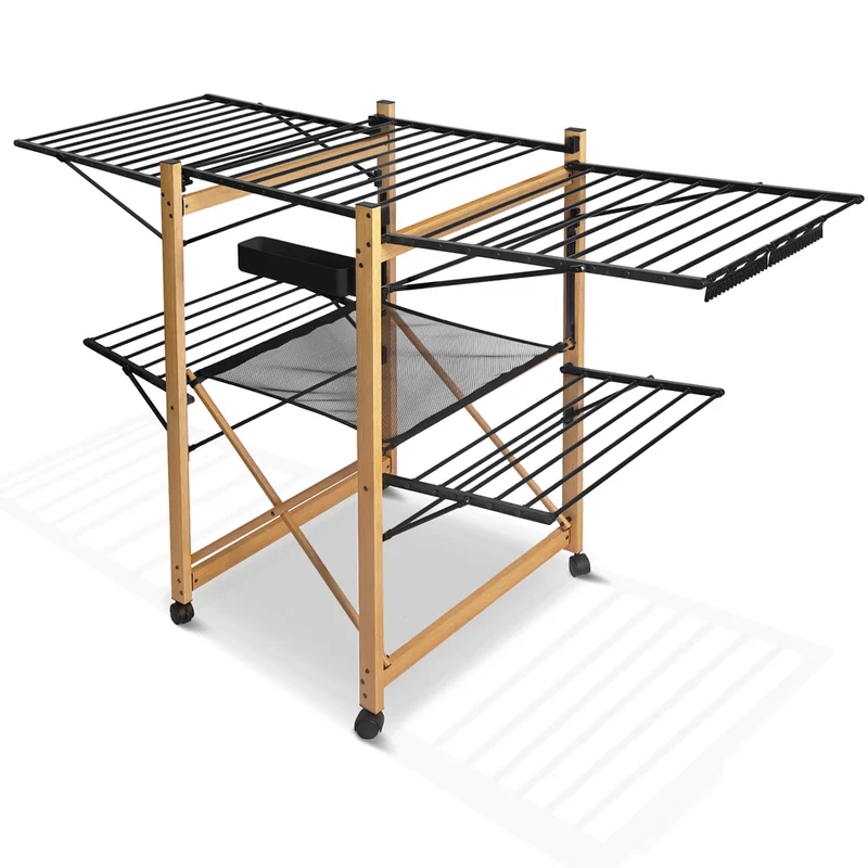 Sechoir a linge etendoir deluxe pliable Grande capacite sechage style bois noir