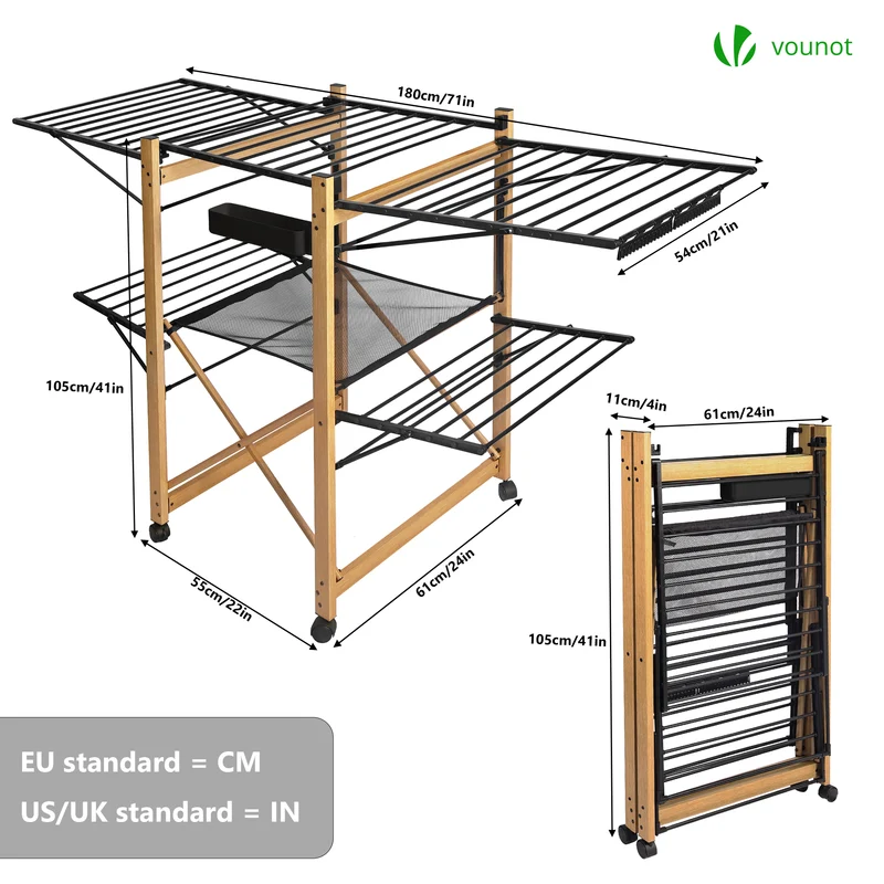 Sechoir a linge etendoir deluxe pliable Grande capacite sechage style bois noir