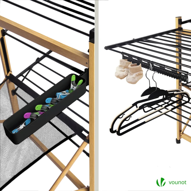 Sechoir a linge etendoir deluxe pliable Grande capacite sechage style bois noir