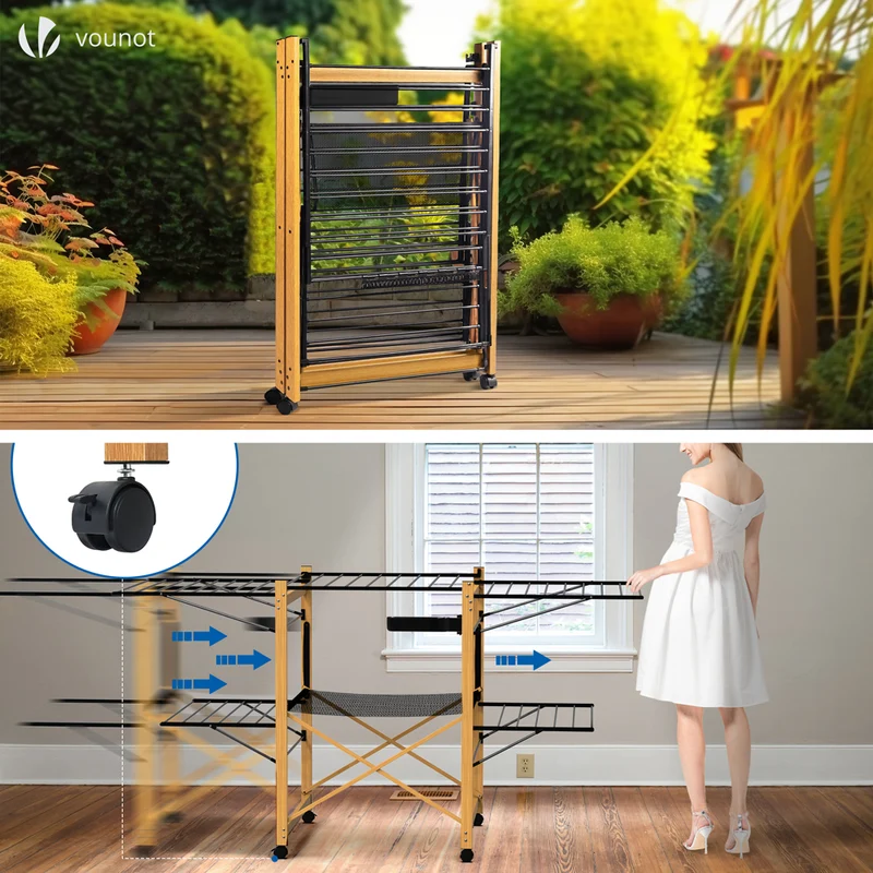 Sechoir a linge etendoir deluxe pliable Grande capacite sechage style bois noir