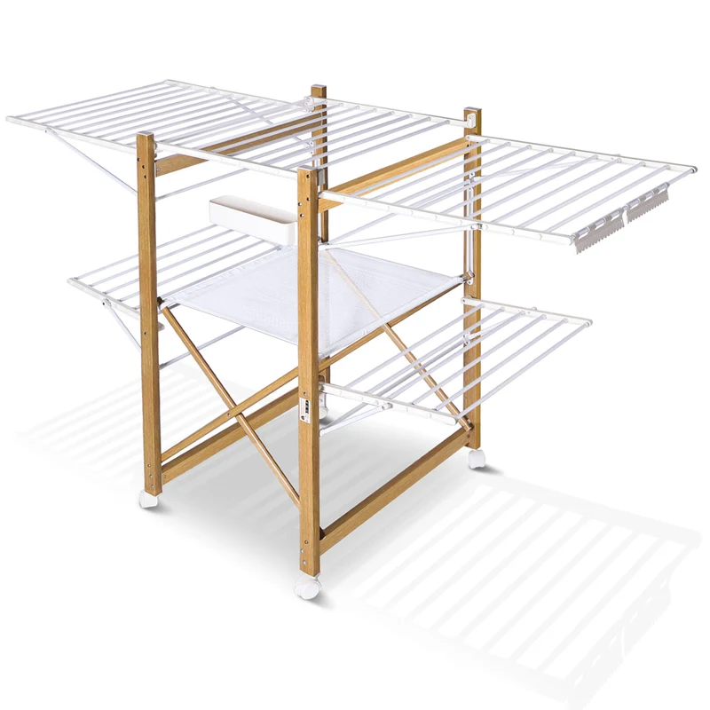 Sechoir a linge etendoir deluxe pliable Grande capacite sechage style bois blanc