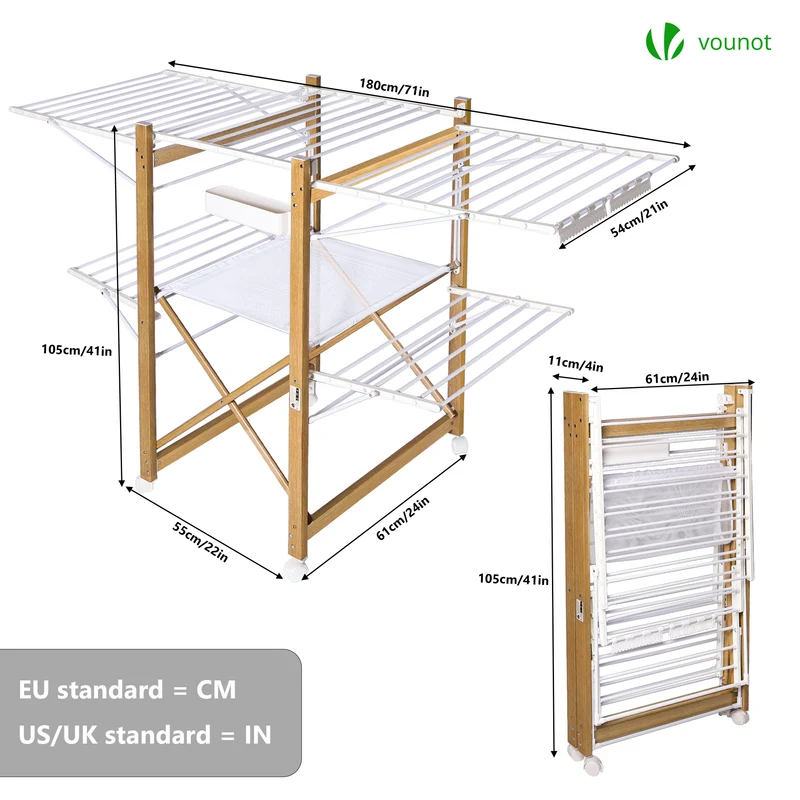 Sechoir a linge etendoir deluxe pliable Grande capacite sechage style bois blanc