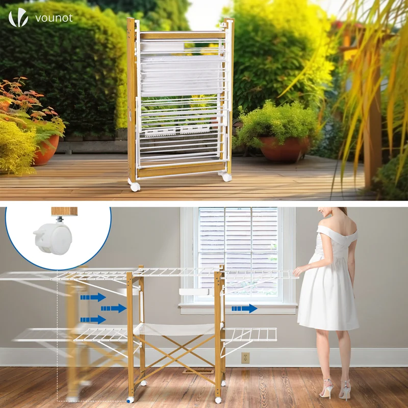 Sechoir a linge etendoir deluxe pliable Grande capacite sechage style bois blanc