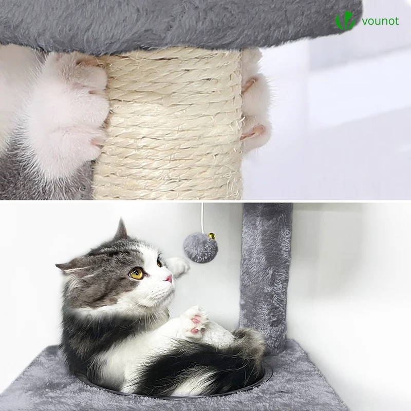 Arbre à Chat 138cm avec Griffoir Plateforme Niche et Capsule Spatiale gris