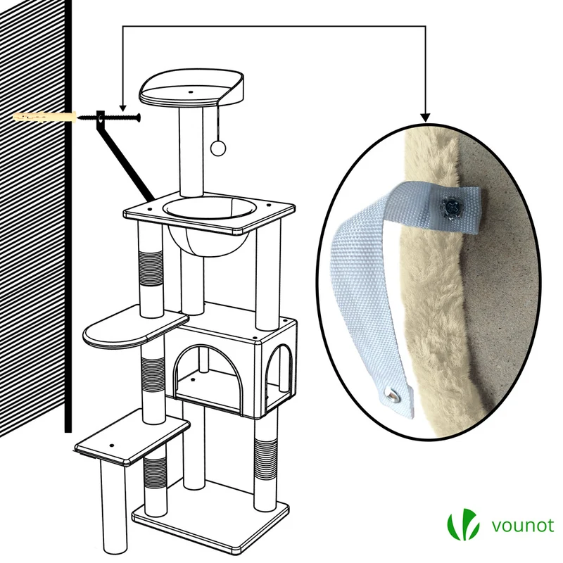 Arbre à Chat 138cm avec Griffoir Plateforme Niche et Capsule Spatiale beige