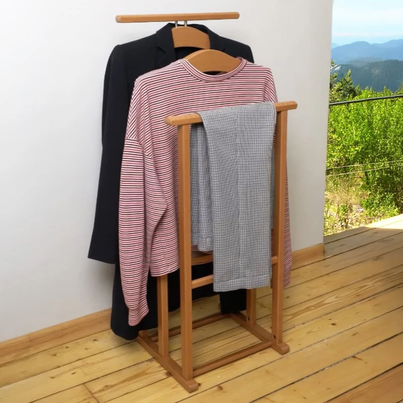 ARIT Maxi – Valet de chambre en hêtre, 2 cintres, 2 porte-pantalons, couleur merisier, fabriqué en Italie