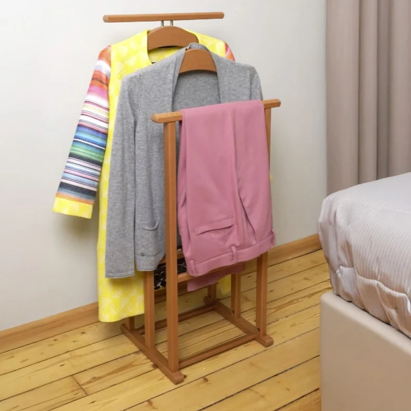 ARIT Maxi – Valet de chambre en hêtre, 2 cintres, 2 porte-pantalons, couleur merisier, fabriqué en Italie
