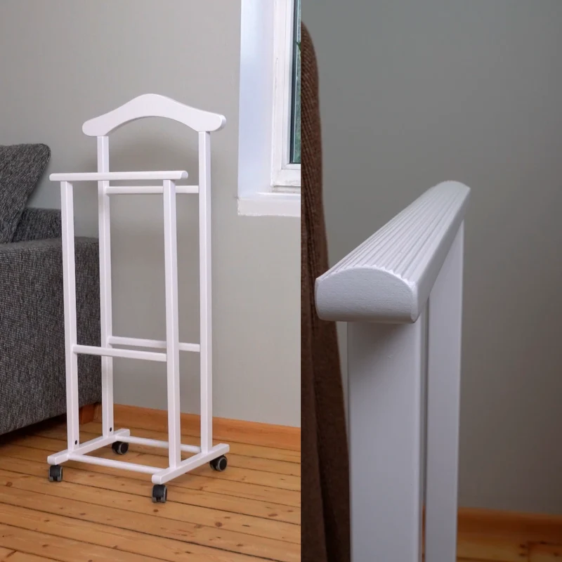 ARIT ATRI - Valet de Chambre, sur Roulettes, Valet de Nuit, Bois de Hêtre, Fabriquée en Italie, Porte-Vêtements, Valet Vetement, Couleur Blanc