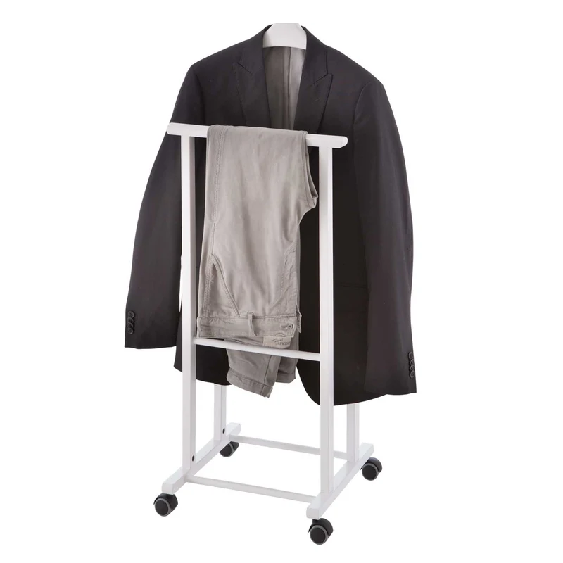 ARIT ATRI - Valet de Chambre, sur Roulettes, Valet de Nuit, Bois de Hêtre, Fabriquée en Italie, Porte-Vêtements, Valet Vetement, Couleur Blanc