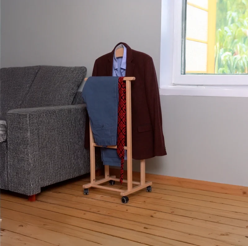 ARIT ATRI - Valet de chambre sur roulettes, valet de nuit en bois de hêtre, fabriqué en Italie, porte-vêtements, couleur naturelle