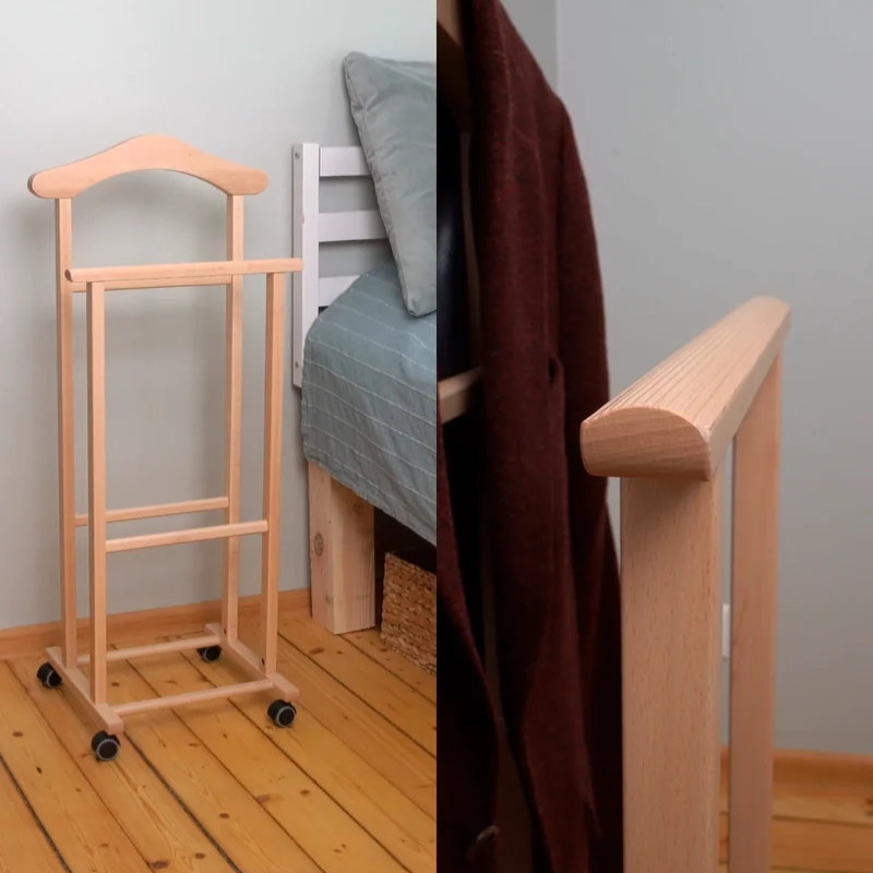 ARIT ATRI - Valet de chambre sur roulettes, valet de nuit en bois de hêtre, fabriqué en Italie, porte-vêtements, couleur naturelle