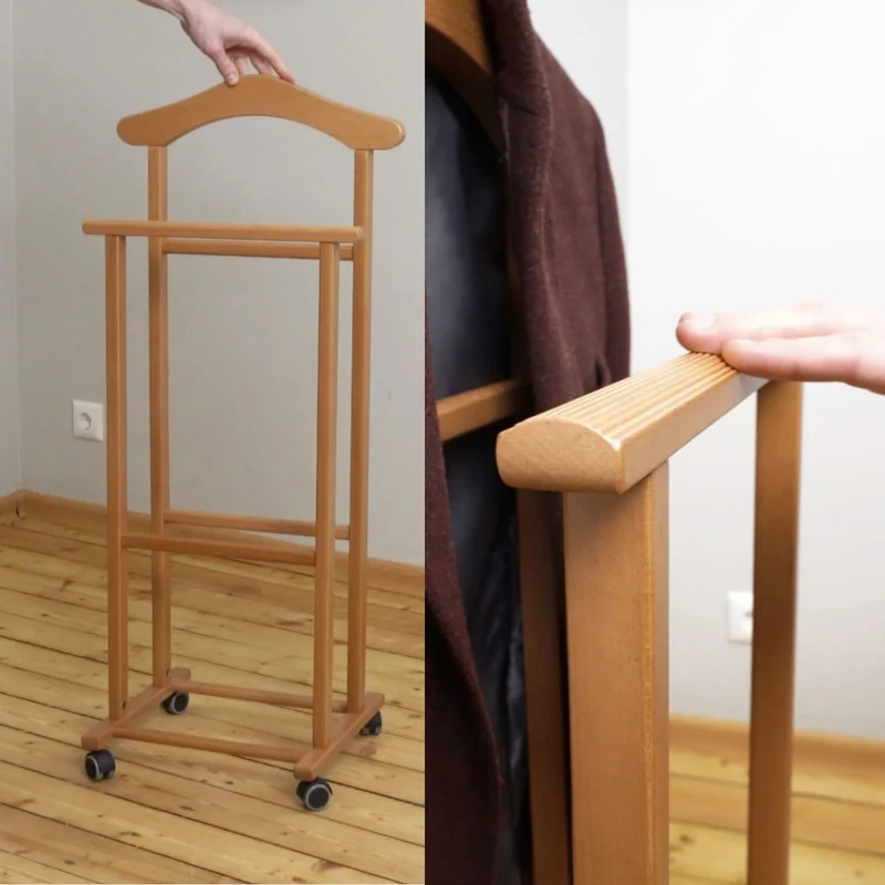 ARIT ATRI - Valet de chambre sur roulettes, valet de nuit en bois de hêtre, fabriqué en Italie, porte-vêtements, couleur cerisier