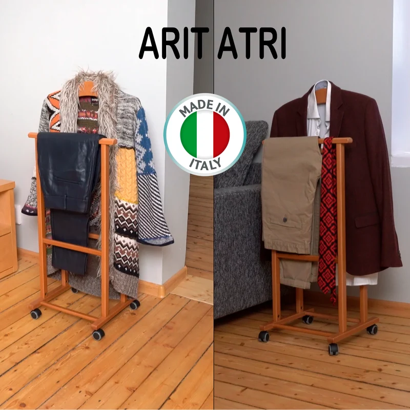 ARIT ATRI - Valet de chambre sur roulettes, valet de nuit en bois de hêtre, fabriqué en Italie, porte-vêtements, couleur cerisier