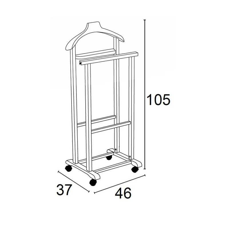 ARIT - Valet de Nuit MIRANO, Valet de Chambre Bois, Composé d'un cintre, d'un porte-pantalon et d'une tablette de rangement - Couleur blanche