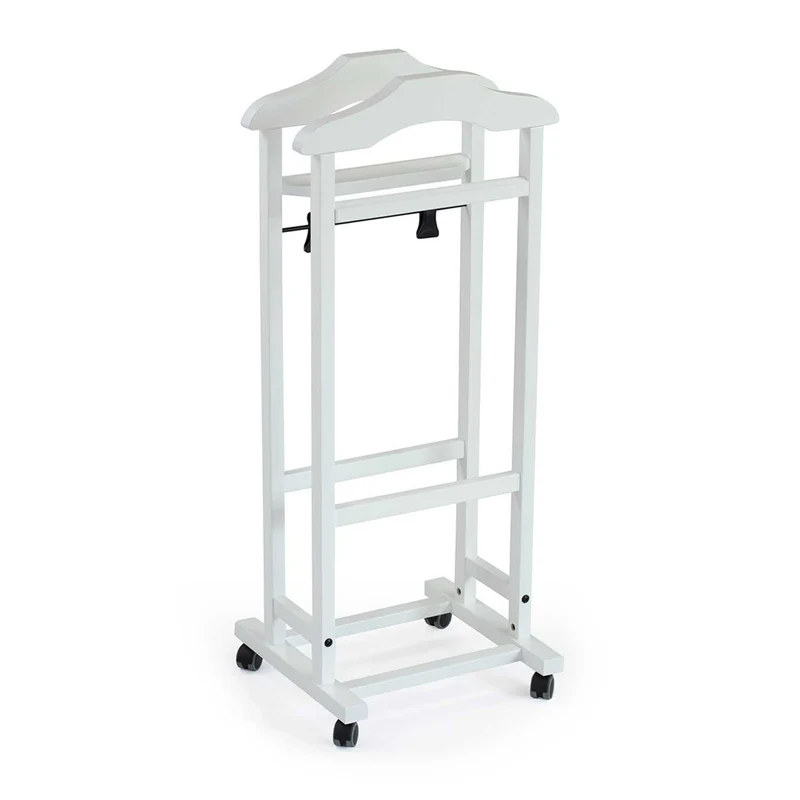 ARIT Mixer – Valet de chambre en hêtre, 2 cintres, porte-pantalon, tablette de rangement et porte-jupes, blanc