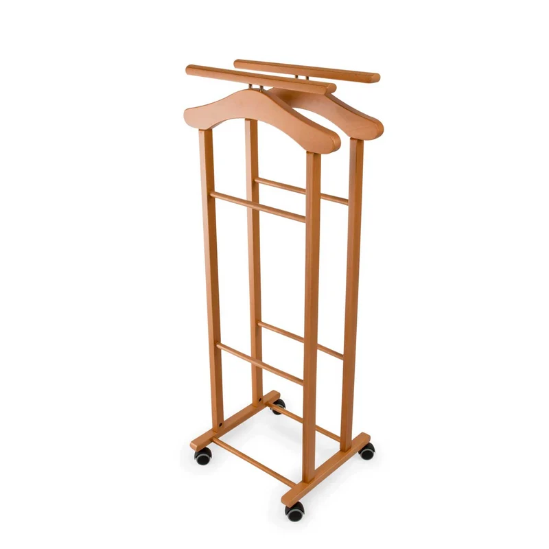 ARIT - Chevalet Vetement CLEVER, Valet de Chambre Bois, Composé de 2 cintres et de 2 porte-pantalons, pieds en caoutchouc à la base - Couleur cerise