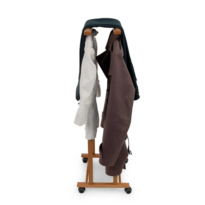 ARIT - Chevalet Vetement CLEVER, Valet de Chambre Bois, Composé de 2 cintres et de 2 porte-pantalons, pieds en caoutchouc à la base - Couleur cerise