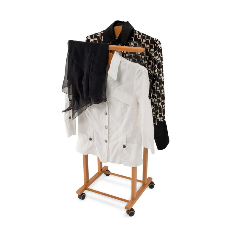 ARIT - Valet Vetement TRENDY, Valet de Chambre Bois, composé de 2 cintres et d'un porte-pantalon, pieds en caoutchouc à la base - Couleur cerise