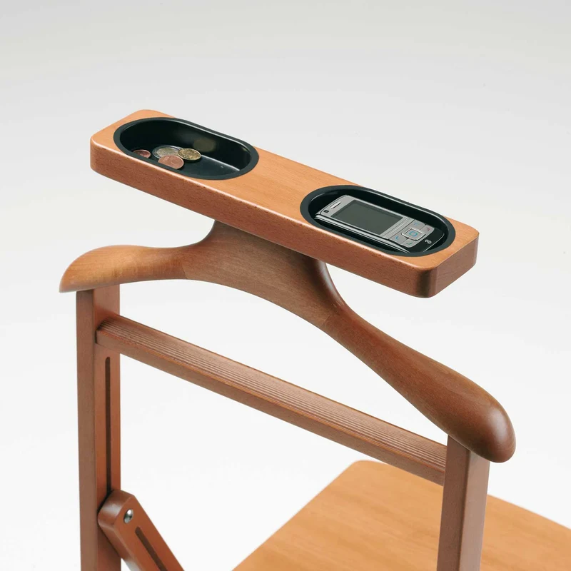 ARIT - Chaise Valet de Chambre Design DUKA, Valet de Chambre Bois, Cintre, Porte-Pantalon, Tablette de Rangement, Siège en Hêtre - Couleur Cerise
