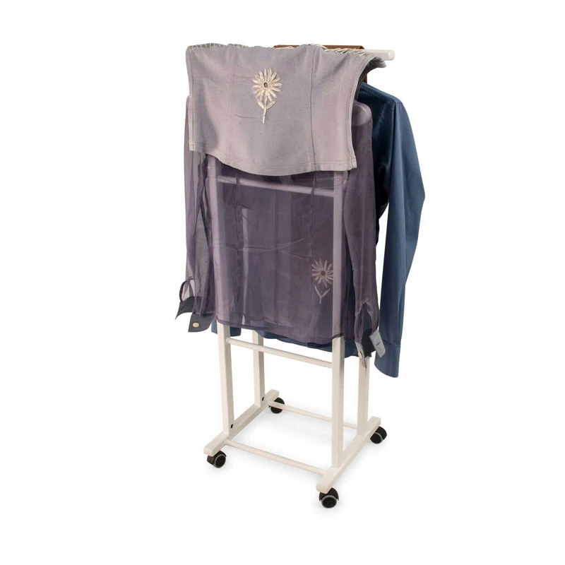 ARIT - Valet de Nuit CLEVER, Valet de Chambre Bois, Composé de 2 cintres et de 2 porte-pantalons, pieds en caoutchouc à la base - Couleur blanche