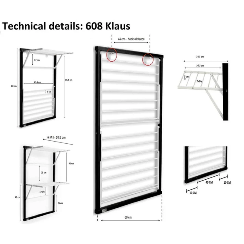 ARIT KLAUS - Accessoires de salle de bains, étendoir mural, étendoir à linge mural, séchoir mural, noir