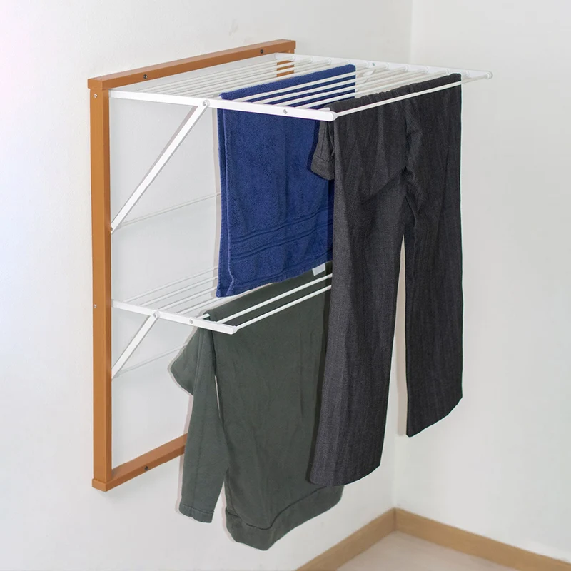 ARIT KEVIN - Étendoir à linge mural, 11 mètres d’étendage, Séchoir mural, couleur cerisier