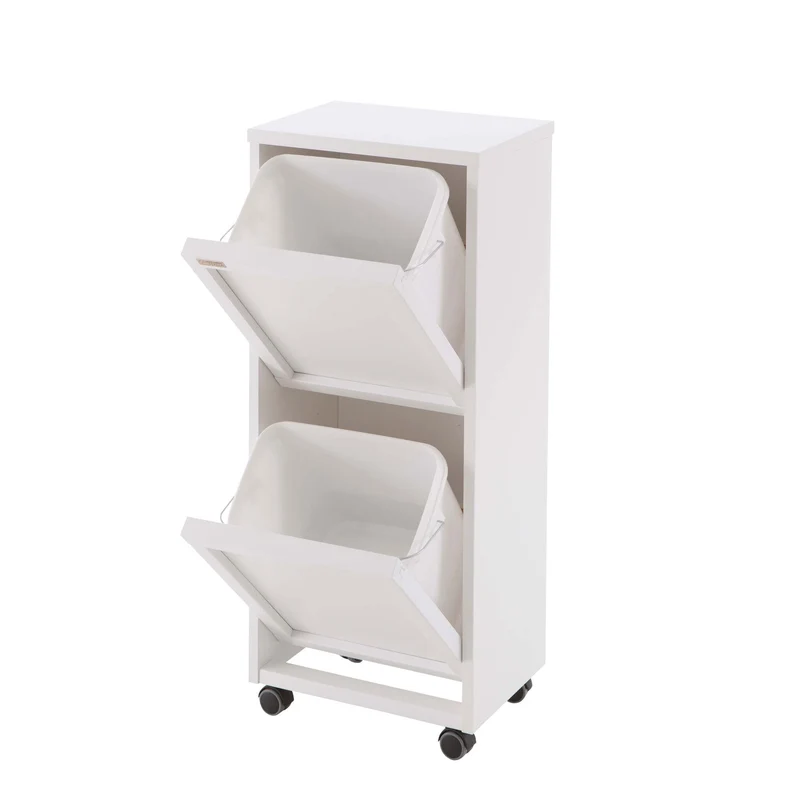 ARIT - Rangement Madeira 2, Meuble Poubelle, Desserte Poubelle, Desserte Cuisine, 2 poubelles amovibles de 12 l - Couleur blanche
