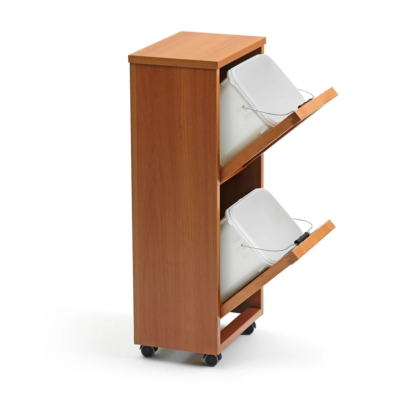 ARIT - Rangement Madeira 2, Meuble Poubelle, Desserte Poubelle, Desserte Cuisine, 2 poubelles amovibles de 12 l - Couleur cerise