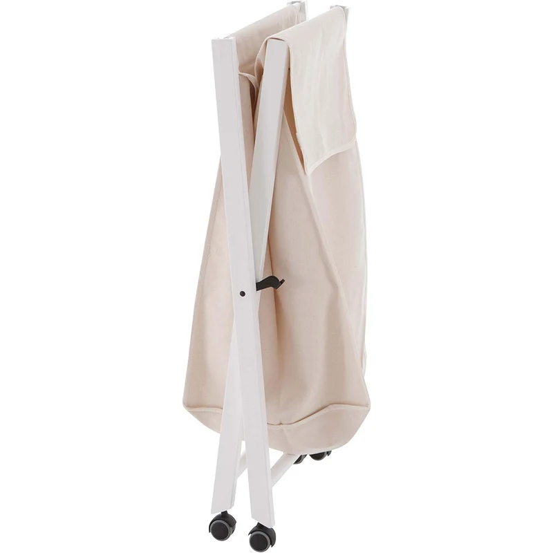 ARIT BANNY - Paniers à Linge sur Roulettes, Panier à Linge Pliable, Panier Linge Bois, avec Sac Extractible et Roues Pivotantes, Couleur blanche