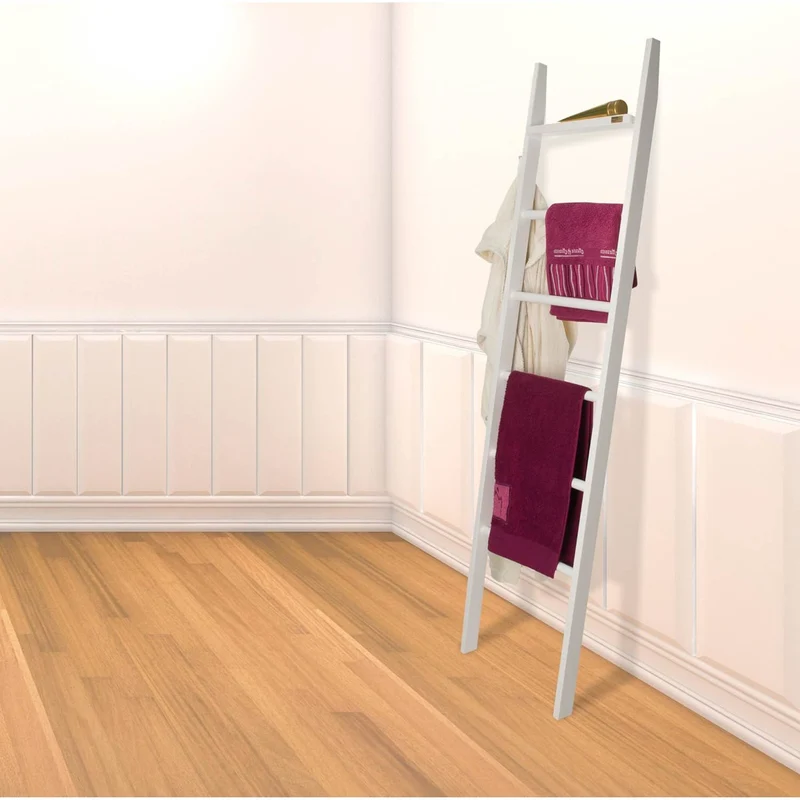 ARIT - Porte serviette bois AXEL Porte serviettes sur pied, Porte serviette salle de bain, avec 5 niveaux, Porte serviette - Couleur blanche