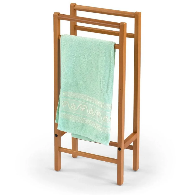 ARIT SALVI - Porte-serviettes en bois sur pied, porte-serviettes de salle de bain en hêtre massif, couleur cerisier