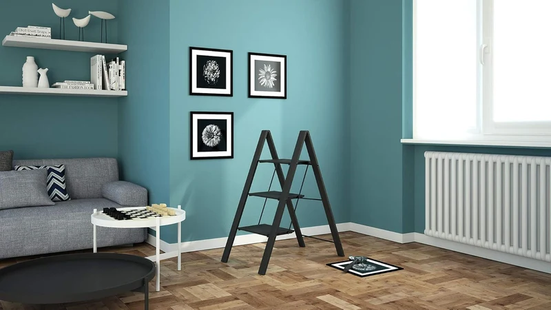 Colombo Leonardo 3 – Escabeau pliable 3 marches antidérapantes, aluminium noir, jusqu’à 150 kg