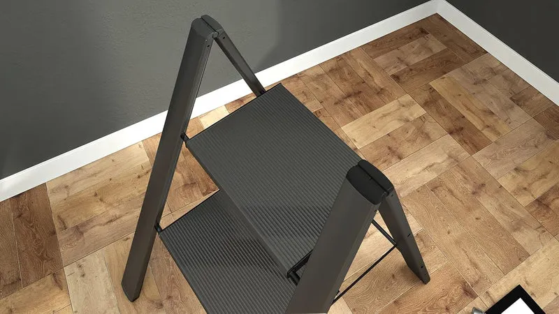 Colombo Leonardo 2 – Escabeau pliable 2 marches antidérapantes en aluminium, jusqu’à 150 kg, noir