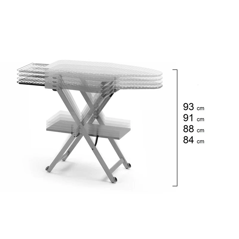 ARIT Stirocomodo – Planche à repasser en hêtre blanc, hauteur réglable de 84 à 93 cm, roulettes et repose-fer coulissant