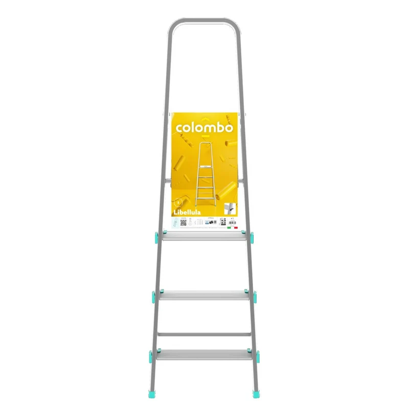 Colombo LIBELLULA - Escabeau, Escabeau 4 marches, Escabeau Pliable, Escabeau Sécurisé, Hauteur 84cm, Charge max. 150kg, Aluminium, Fabriqué en Italie