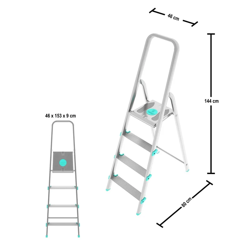 Colombo LIBELLULA - Escabeau, Escabeau 4 marches, Escabeau Pliable, Escabeau Sécurisé, Hauteur 84cm, Charge max. 150kg, Aluminium, Fabriqué en Italie