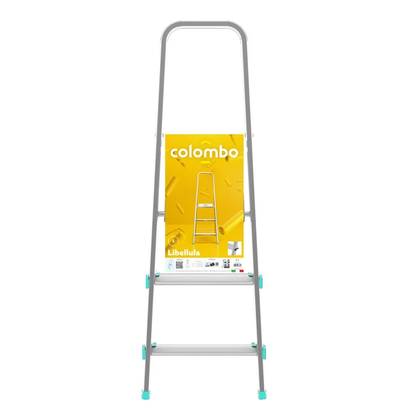 Colombo LIBELLULA - Escabeau, Escabeau 3 marches, Escabeau Pliable, Escabeau Sécurisé, Hauteur 61cm, Charge max. 150kg, Aluminium, Fabriqué en Italie