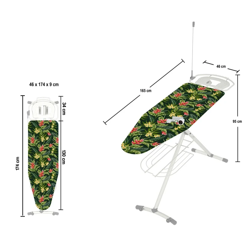 Colombo GIOVE - Table à repasser, Table à repasser pour centrale vapeur, Planche à repasser, 130x44cm avec roulettes, prise, Housse 100% coton