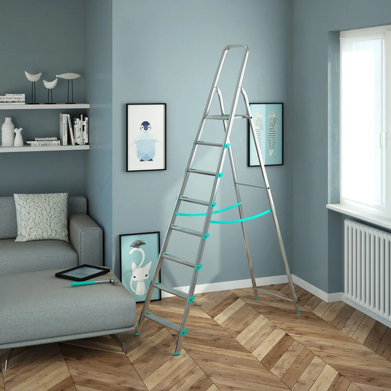 Colombo LIBELLULA - Escabeau, 8 marches, Escabeau Professionnel, Escabeau Pliable, Hauteur 174 cm, Charge max. 150 kg, Aluminium, Fabriqué en Italie