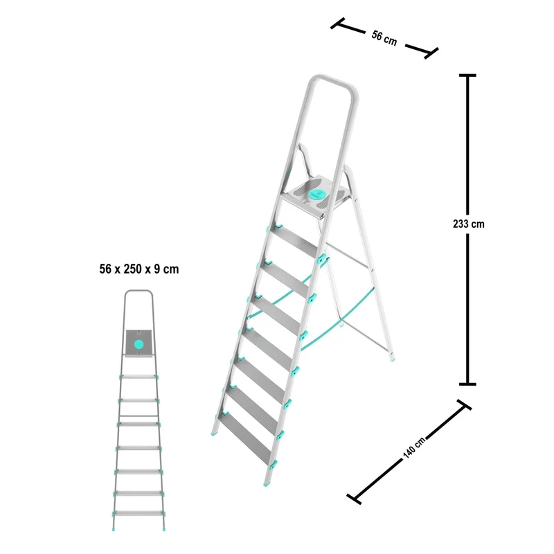 Colombo LIBELLULA - Escabeau, 8 marches, Escabeau Professionnel, Escabeau Pliable, Hauteur 174 cm, Charge max. 150 kg, Aluminium, Fabriqué en Italie