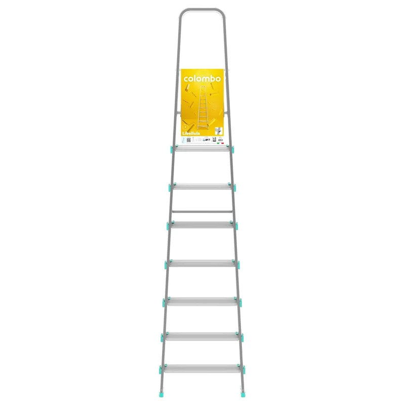 Colombo LIBELLULA - Escabeau, 8 marches, Escabeau Professionnel, Escabeau Pliable, Hauteur 174 cm, Charge max. 150 kg, Aluminium, Fabriqué en Italie