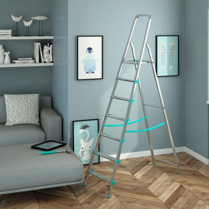 Colombo LIBELLULA - Escabeau, 7 marches, Escabeau Professionnel, Escabeau Pliable, Hauteur 152 cm, Charge max. 150 kg, Aluminium, Fabriqué en Italie