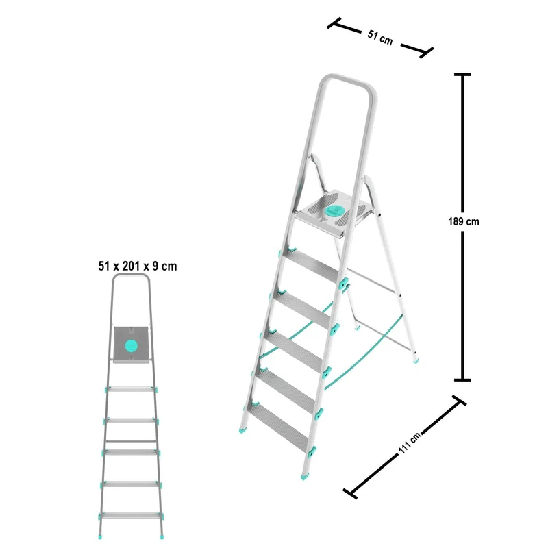 Colombo LIBELLULA - Escabeau, 6 marches, Escabeau Sécurisé, Escabeau Pliable, Hauteur 129 cm, Charge max. 150 kg, Aluminium, Fabriqué en Italie