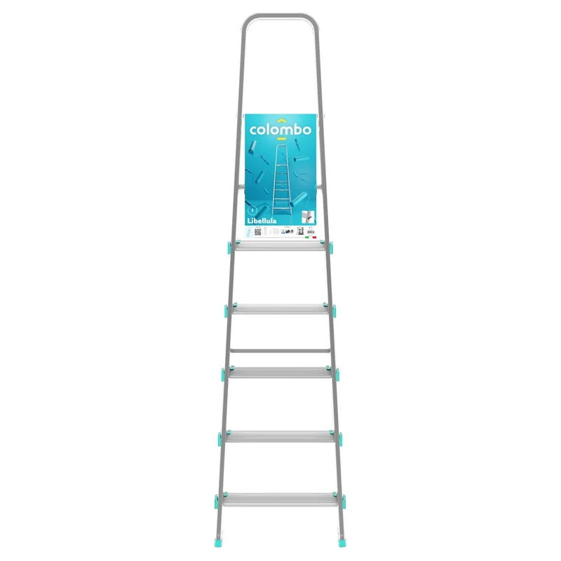 Colombo LIBELLULA - Escabeau, 6 marches, Escabeau Sécurisé, Escabeau Pliable, Hauteur 129 cm, Charge max. 150 kg, Aluminium, Fabriqué en Italie