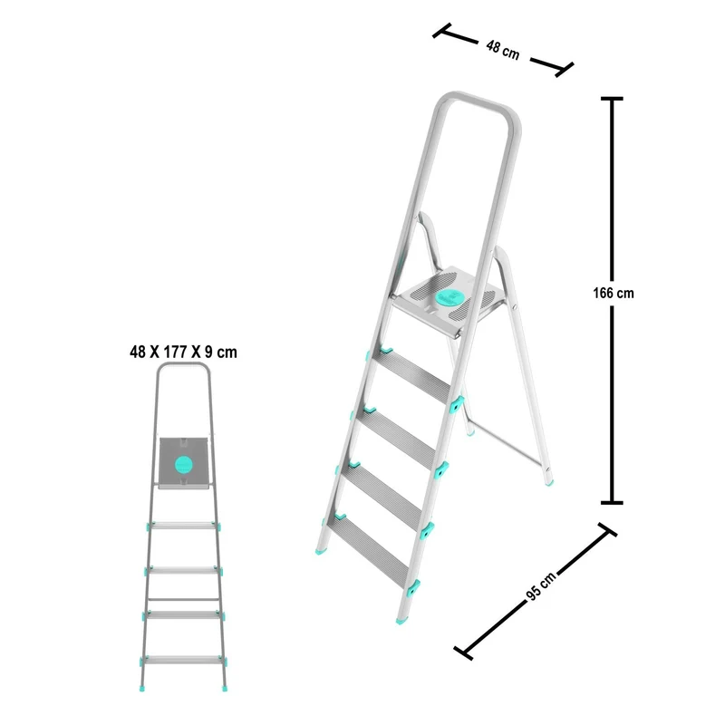 Colombo LIBELLULA - Escabeau pliable sécurisé 5 marches, hauteur 106 cm, charge maximale 150 kg, aluminium, fabriqué en Italie