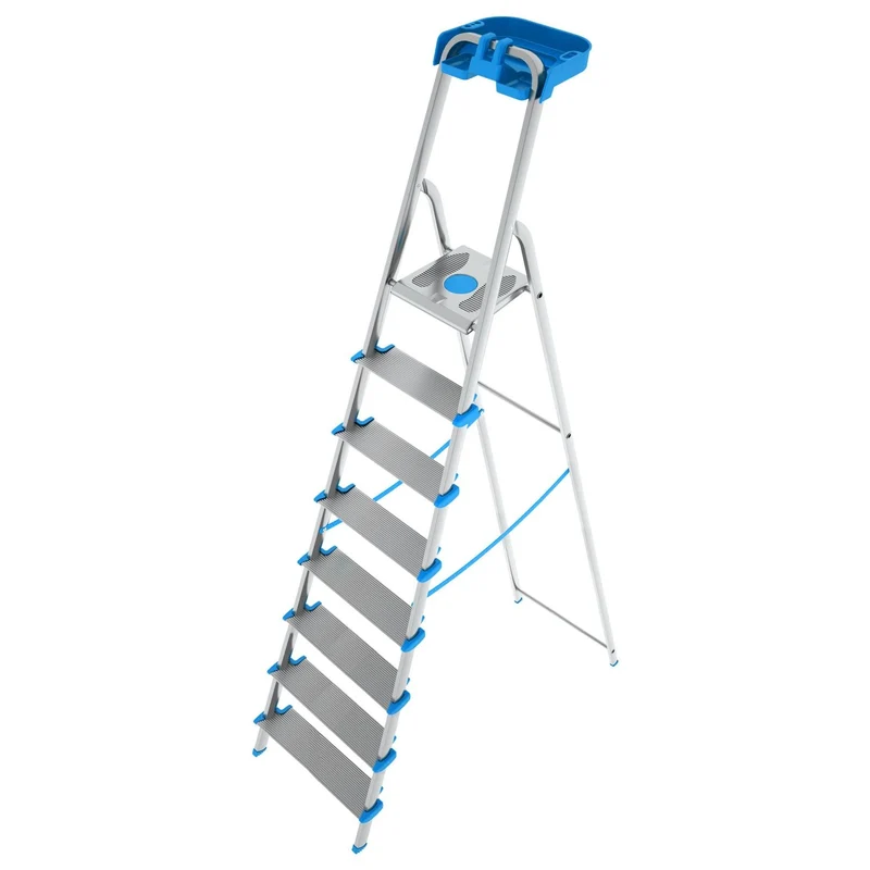 Colombo ATLANTICA - Escabeau professionnel pliable 8 marches extra-larges de 12 cm, plateau porte-outils, charge maximale de 150 kg, aluminium