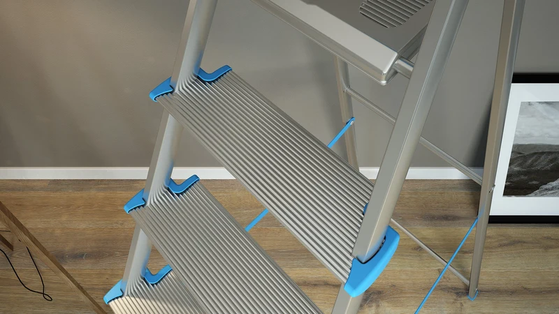Colombo ATLANTICA - Escabeau, 6 marches, Escabeau Sécurisé, Pliable, marche extra large 12cm, avec bac de rangement, charge max. 150kg, aluminium